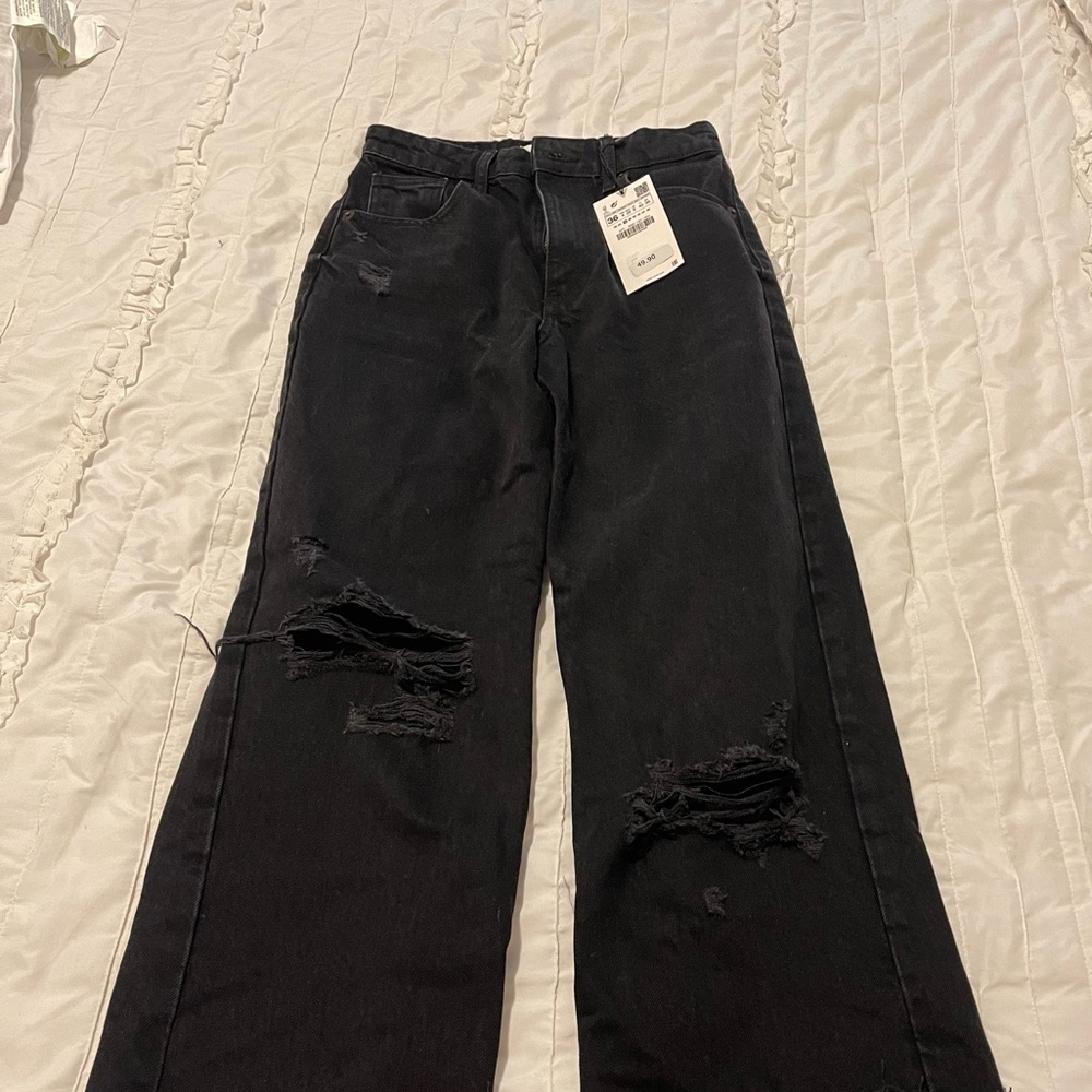 Zara Ripped Wide Leg Jeans